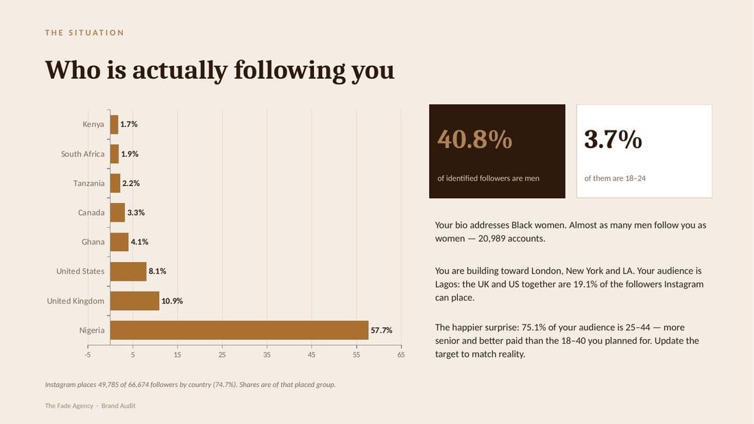 A report page breaking down where an account&rsquo;s followers actually are and how old they are